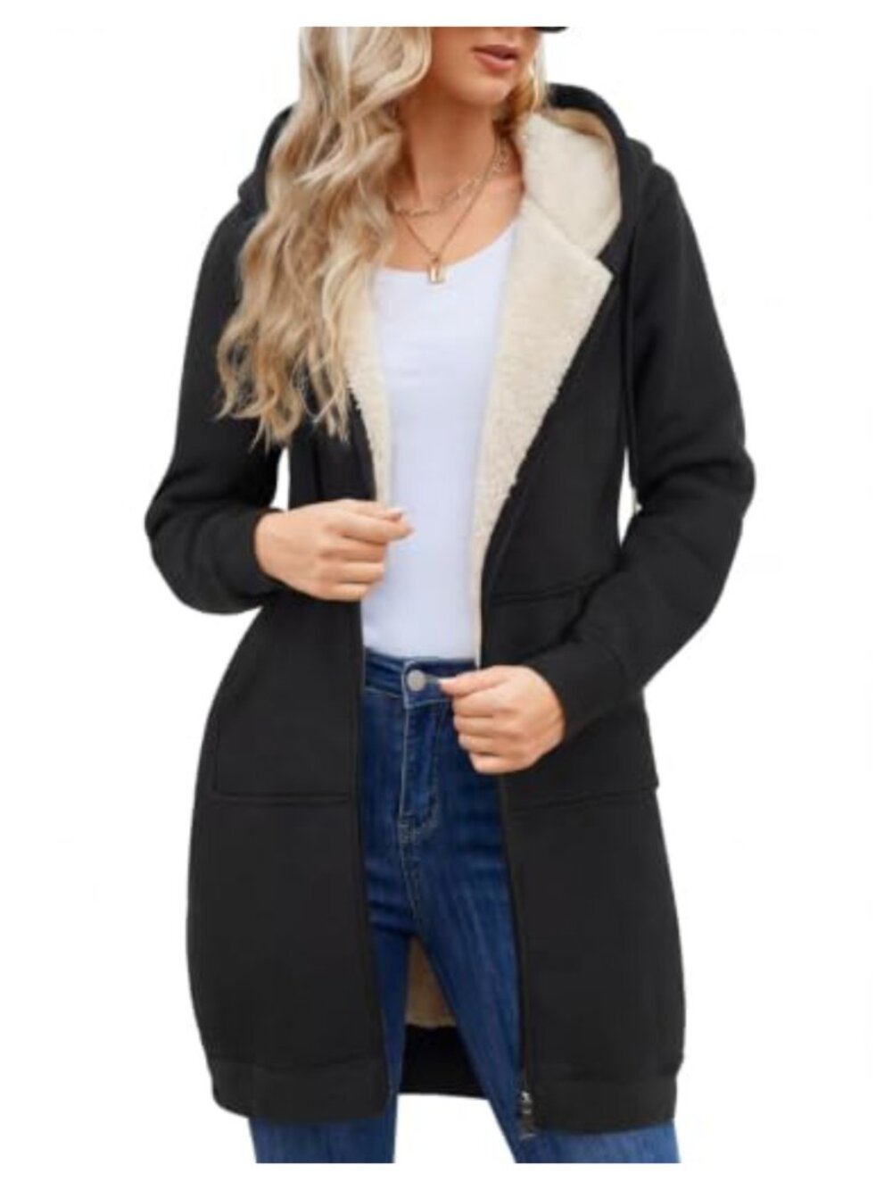 Sherpa Fleece Lined Zip Up Hoodie Long Winter Sweatshirt Jacket